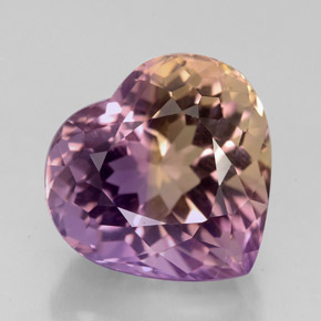 Ametrino bicolor natural 5,42ct, formato de coração, VVS