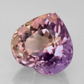 Ametrino bicolor natural 5,42ct, formato de coração, VVS