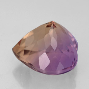 Ametrino bicolor natural 5,42ct, formato de coração, VVS