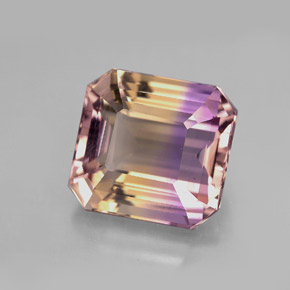Ametrino bicolor natural 6,33ct, corte esmeralda, VVS