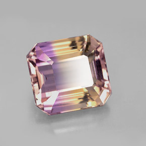 Ametrino bicolor natural 6,33ct, corte esmeralda, VVS