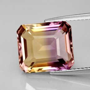 Ametrino bicolor natural 6,21ct, corte esmeralda, VVS-VS