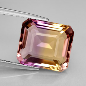 Ametrino bicolor natural 6,21ct, corte esmeralda, VVS-VS