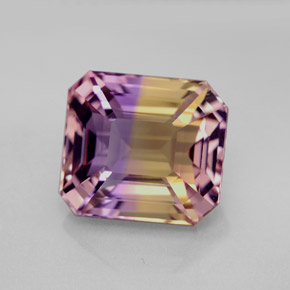 Ametrino bicolor natural 7,32ct, corte esmeralda, VVS