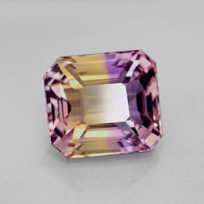 Ametrino bicolor natural 7,32ct, corte esmeralda, VVS