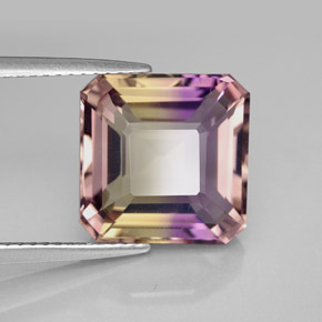 Ametrino bicolor natural 6,36ct, corte esmeralda, VVS-VS