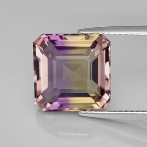 Ametrino bicolor natural 6,36ct, corte esmeralda, VVS-VS