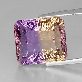 Ametrino bicolor natural 12,12ct, corte esmeralda, VVS