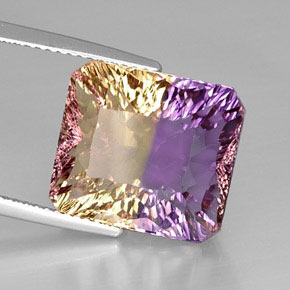 Ametrino bicolor natural 12,12ct, corte esmeralda, VVS