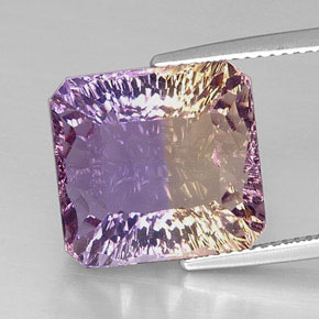 Ametrino bicolor natural 14,42ct, corte esmeralda, VVS