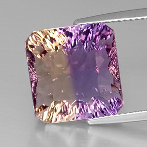 Ametrino bicolor natural 10,91ct, corte esmeralda, VVS-VS