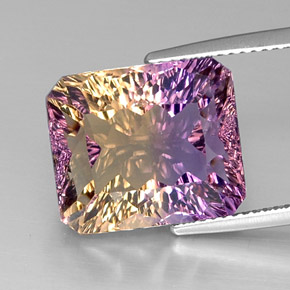 Ametrino bicolor natural 12,66ct, corte esmeralda, VVS-VS