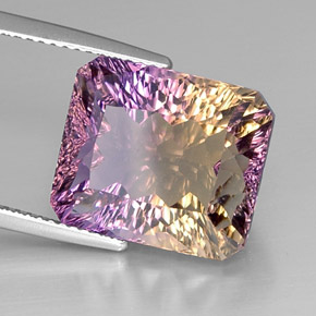 Ametrino bicolor natural 12,66ct, corte esmeralda, VVS-VS