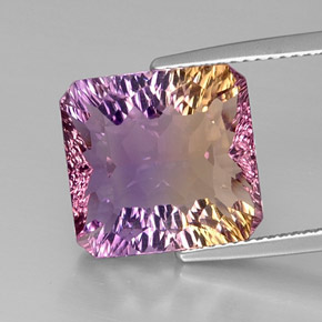 Ametrino bicolor natural 9,01ct, corte esmeralda, VVS-VS