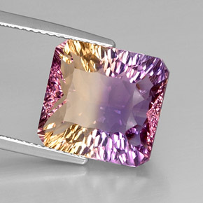Ametrino bicolor natural 9,01ct, corte esmeralda, VVS-VS