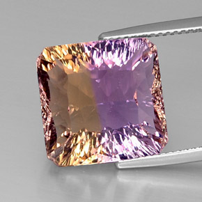 Ametrino bicolor natural 12,12ct, corte esmeralda, VVS-VS