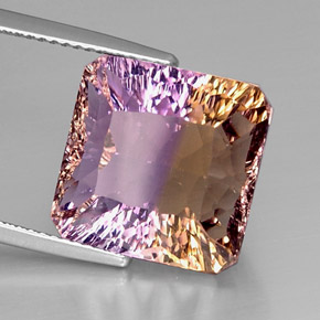 Ametrino bicolor natural 12,12ct, corte esmeralda, VVS-VS