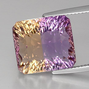 Ametrino bicolor natural 11,04ct, corte esmeralda, VVS