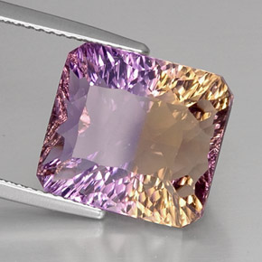 Ametrino bicolor natural 11,04ct, corte esmeralda, VVS