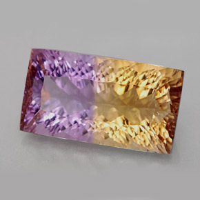 Ametrino bicolor natural 11,79ct, baguete, VVS-VS