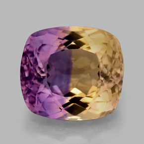 Ametrino bicolor natural 10,08ct, almofada cortada, VVS-VS