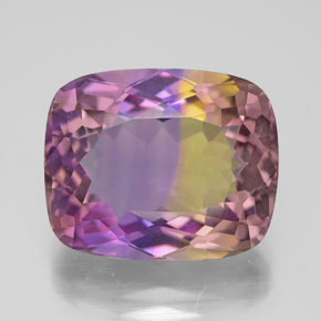Ametrino bicolor natural 10,47ct, almofada cortada, VVS