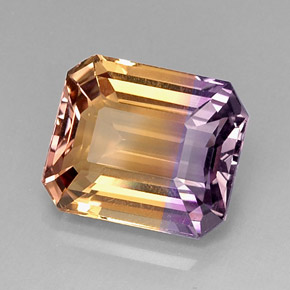 Ametrino bicolor natural 9,78ct, corte esmeralda, VVS
