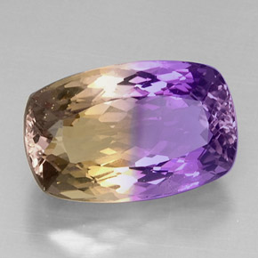 Ametrino bicolor natural 12,47ct, almofada cortada, VVS-VS
