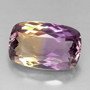 Ametrino bicolor natural 10,66ct, almofada cortada, VVS