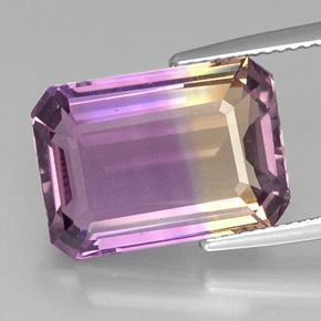 Ametrino bicolor natural 10,41ct, corte esmeralda, VVS-VS