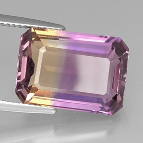 Ametrino bicolor natural 10,41ct, corte esmeralda, VVS-VS