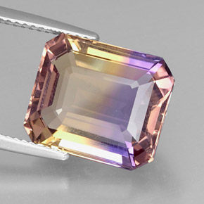 Ametrino bicolor natural 9,61ct, corte esmeralda, VVS