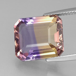 Ametrino bicolor natural 9,61ct, corte esmeralda, VVS