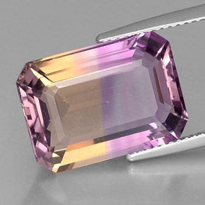Ametrino bicolor natural 11,28ct, corte esmeralda, VVS-VS