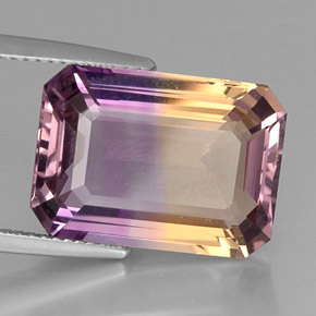 Ametrino bicolor natural 11,28ct, corte esmeralda, VVS-VS
