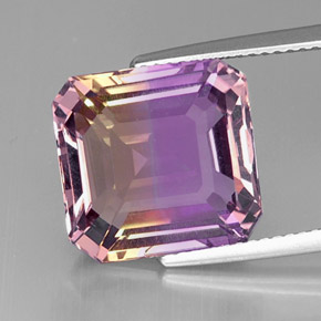 Ametrino bicolor natural 9,94ct, corte esmeralda, VVS