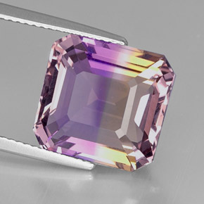 Ametrino bicolor natural 9,94ct, corte esmeralda, VVS