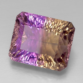 Ametrino bicolor natural 14,23ct, corte esmeralda, VVS