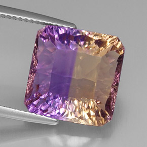 Ametrino bicolor natural 11,58ct, corte esmeralda, VVS