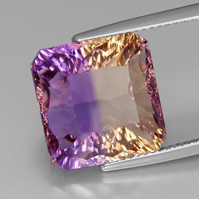 Ametrino bicolor natural 11,58ct, corte esmeralda, VVS