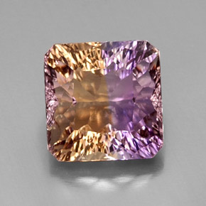 Ametrino bicolor natural 9,03ct, corte esmeralda, VVS