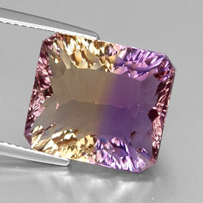 Ametrino bicolor natural 10,76ct, corte esmeralda, VVS