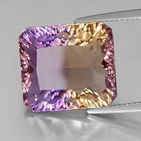 Ametrino bicolor natural 10,76ct, corte esmeralda, VVS