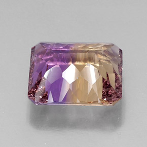 Ametrino bicolor natural 10,76ct, corte esmeralda, VVS