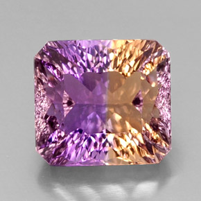 Ametrino bicolor natural 13,58ct, corte esmeralda, VVS