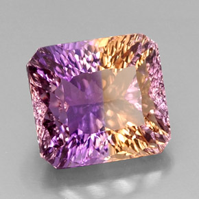 Ametrino bicolor natural 13,58ct, corte esmeralda, VVS