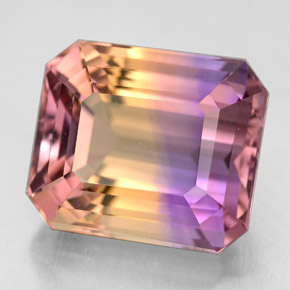 Ametrino bicolor natural 9,41ct, corte esmeralda, VVS