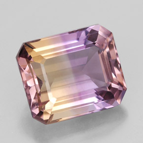 Ametrino bicolor natural 7,65ct, corte esmeralda, VVS