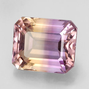 Ametrino bicolor natural 7,65ct, corte esmeralda, VVS