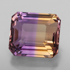 Ametrino bicolor natural 9,08ct, corte esmeralda, IF
